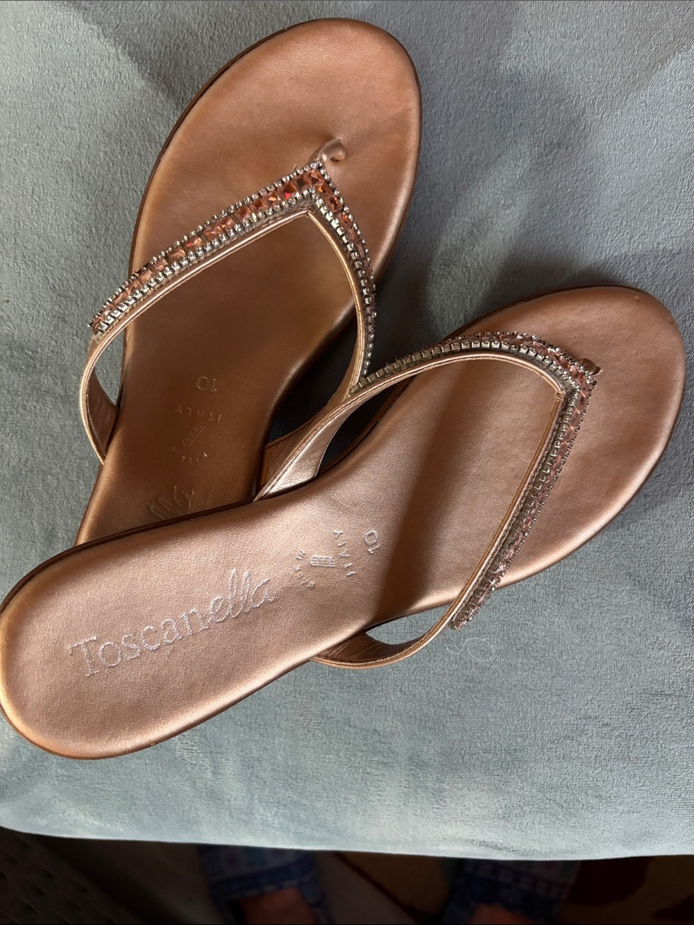 Toscanella Rose Gold Beaded Thong Sandals